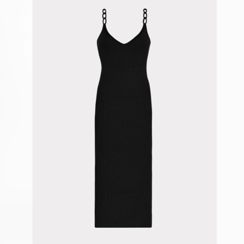 Milly Black Knit Chain Strap Midi Dress